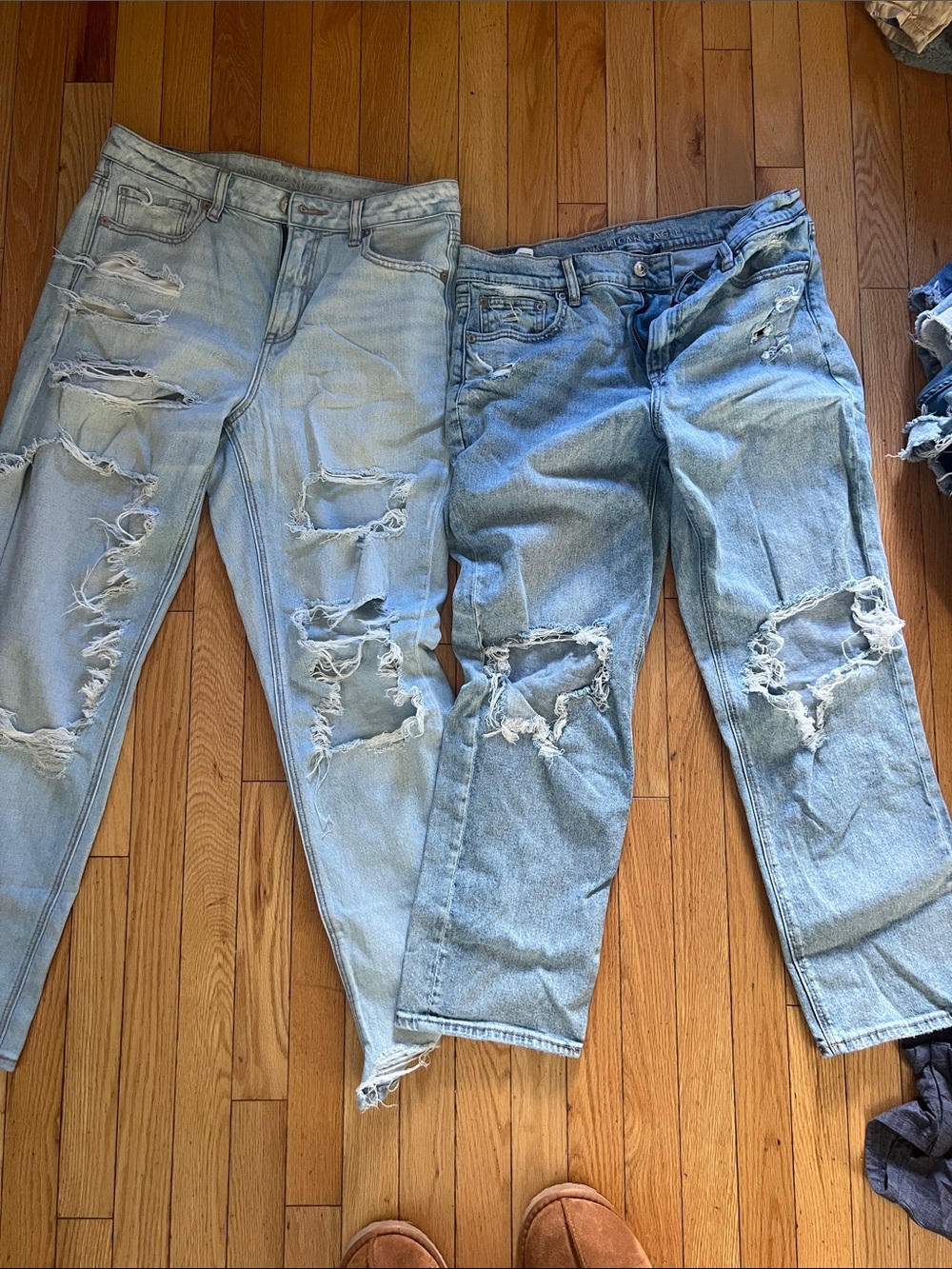 American Eagle Outfitters Light Blue Distressed Boyfriend Jeans Pair
